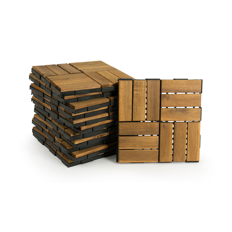Outdoor 12-Slat Wooden Deck Tiles (12-Piece)